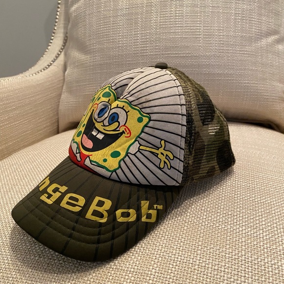 Sponge Bob Square Pants Vintage Hat w Camouflage Mesh Adjustable Baseball Hat - Picture 9 of 11